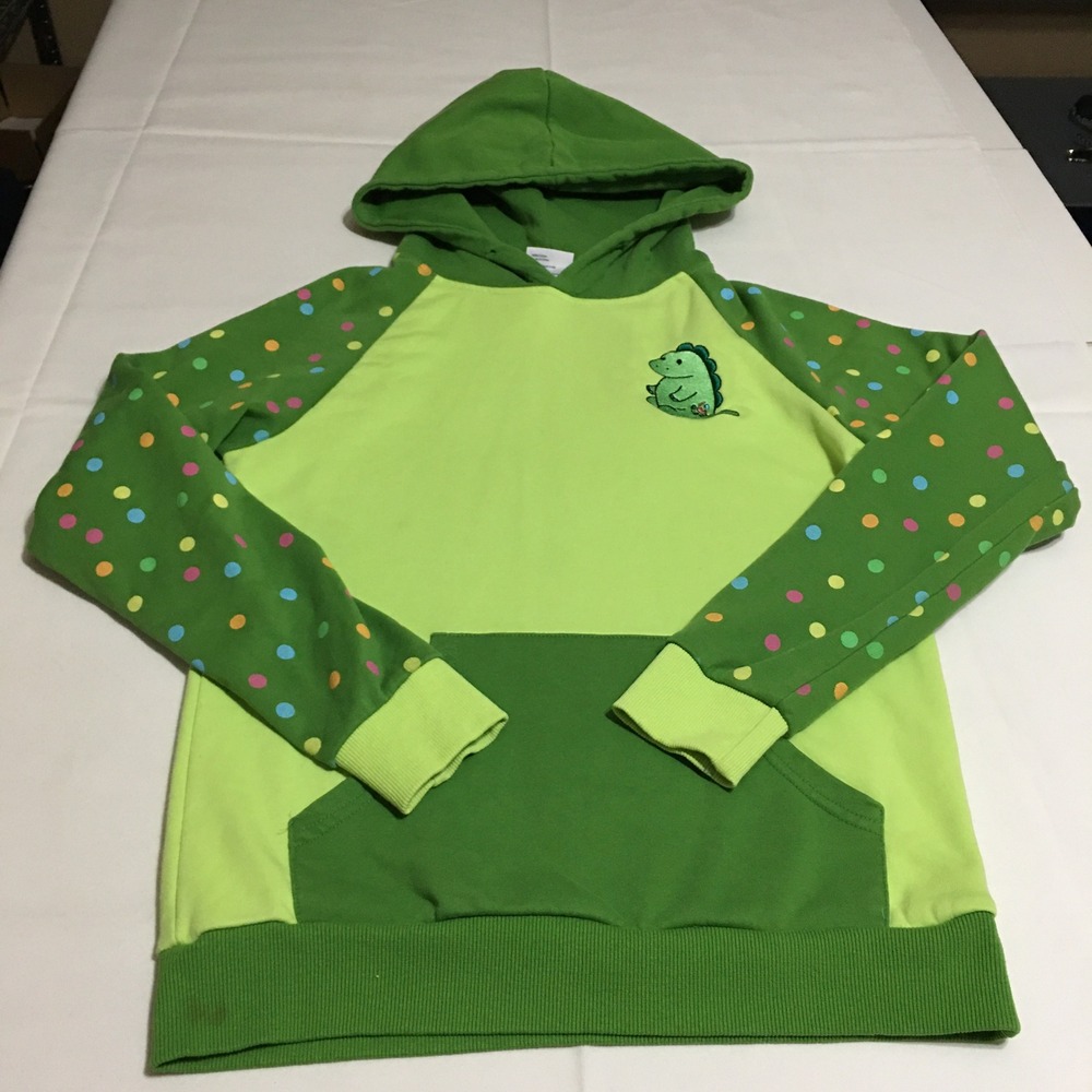 Moriah Elizabeth Hoodie Small Green Pickle the Dinosaur Polka Dot Pullover
